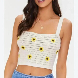 Embroidered Sunflower Crochet Top Cropped small Floral Tank